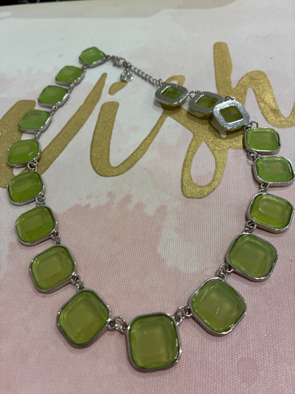 Talbots Lime-Green Glass Like Square Link Necklace